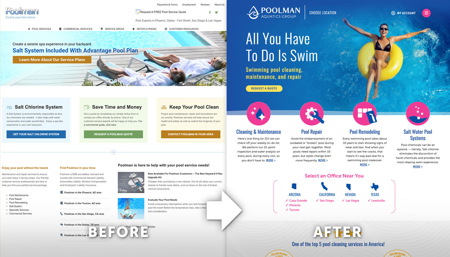 Website Before & After for Aquatics Rebrand