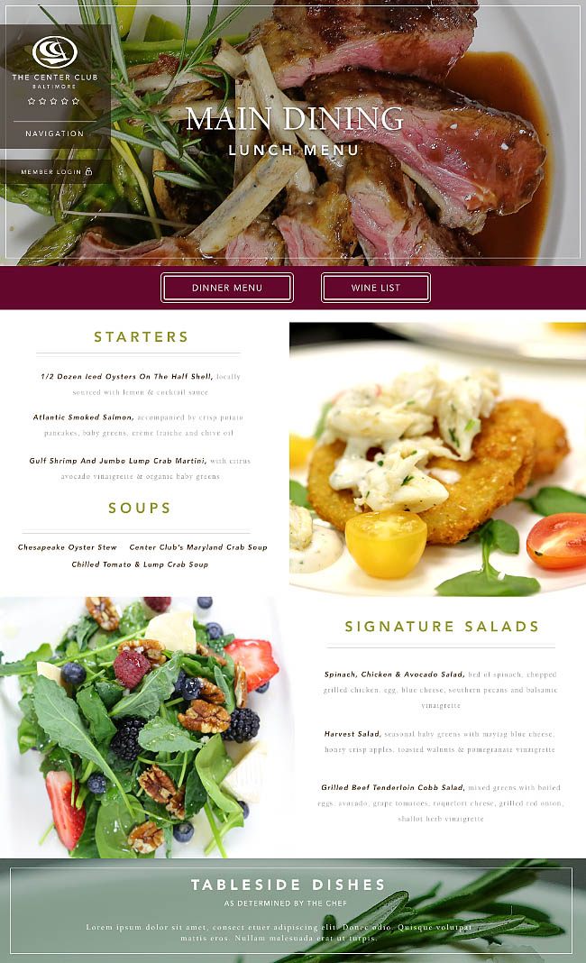 Center Club Dining Website