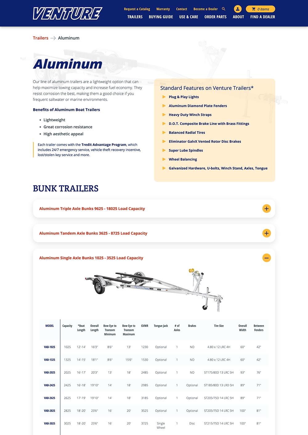 Venture Trailer E-Commerce Product Website